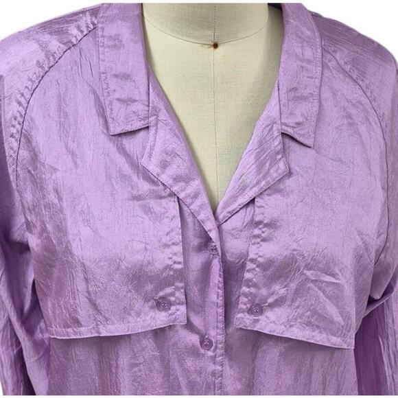 Vtg 80s 90s Diane Von Furstenberg Lilac Purple Crinkle Tab SLeeve Shirt Blouse L - Picture 2 of 5